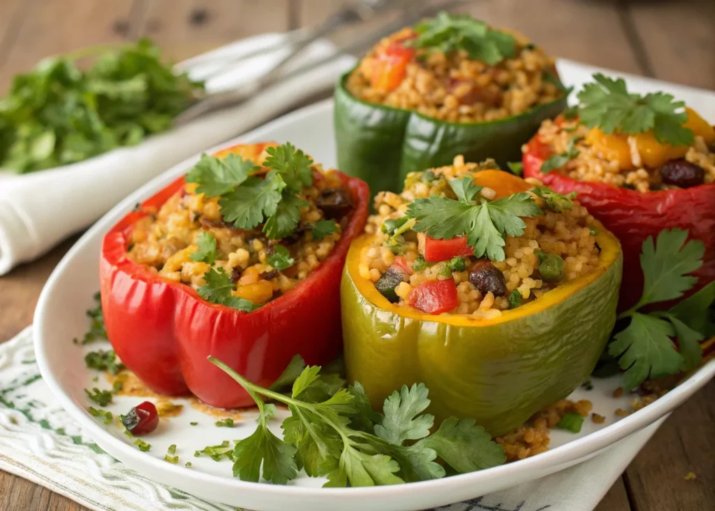 Moroccan Stuffed Bell Peppers : A Flavorful Journey Through Morocco Recipe 9 a delicious plate of moroccan stuffed bell peppers www.moroccaneats.com
