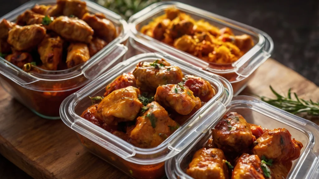 Irresistible Moroccan Chicken Brochettes Recipe 9 Storing Moroccan chicken brochettes in an airtight container, ready for refrigeration.
