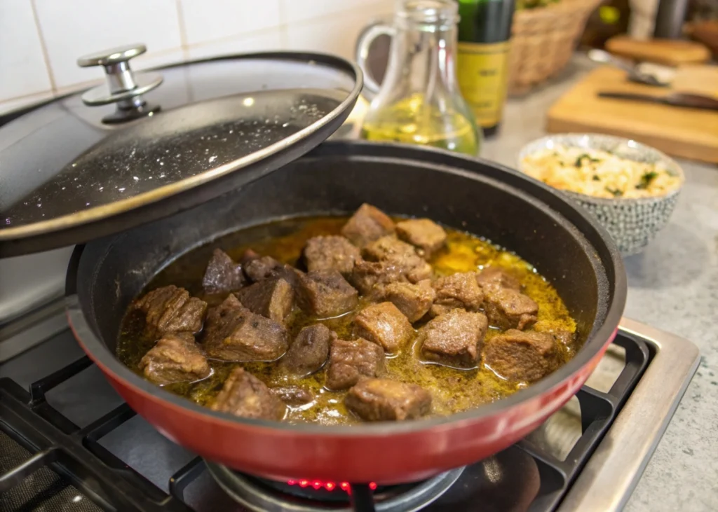Beef and Vegetable Tagine Recipe: A Hearty Moroccan Delight 3 heat olive oil in a dutch oven or tagine pot over www.moroccaneats.com