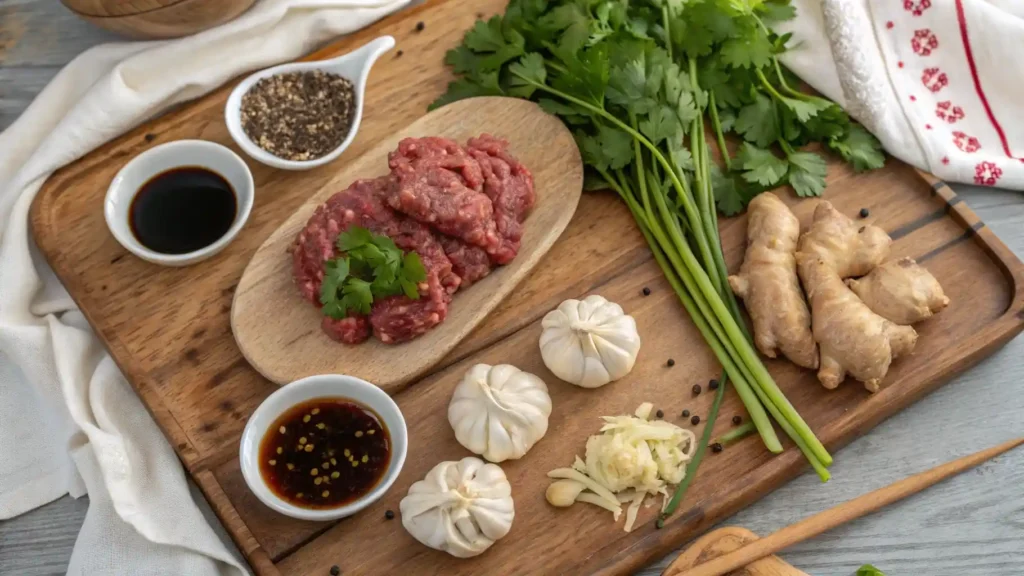 Spiced Beef Dumplings: Moroccan-Chinese Fusion with Harissa-Soy Dipping Sauce 2 Ingredients for Moroccan-Chinese Spiced Beef Dumplings