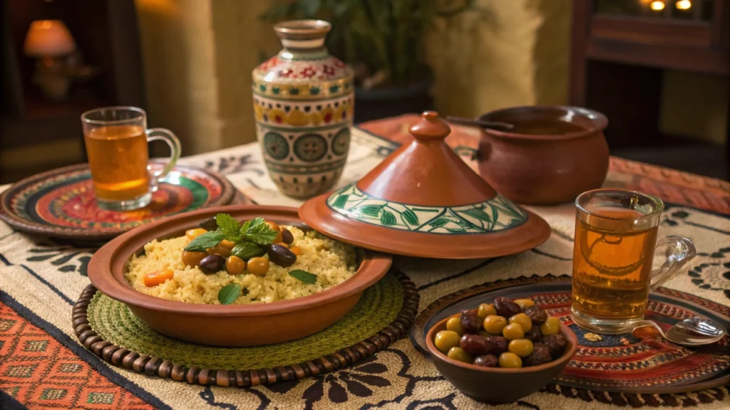 Moroccan Eggplant and Chickpea Tagine Recipe – 7 Secrets for Perfect Flavor 6 a beautifully arranged moroccan dinner table featu www.moroccaneats.com