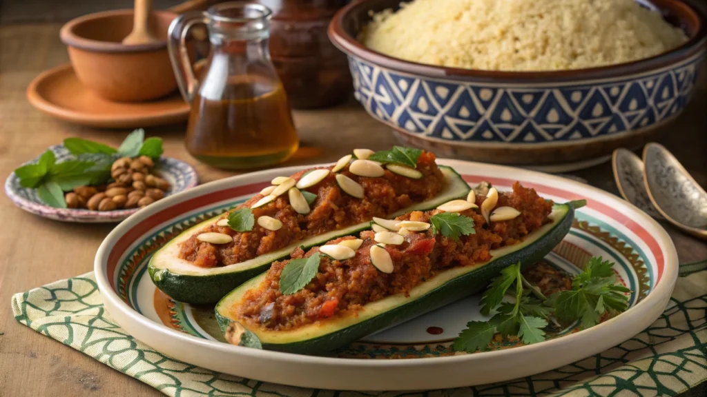 Delicious Moroccan Stuffed Zucchini – A Flavorful Delight 2 a beautifully plated moroccan stuffed zucchini boa www.moroccaneats.com