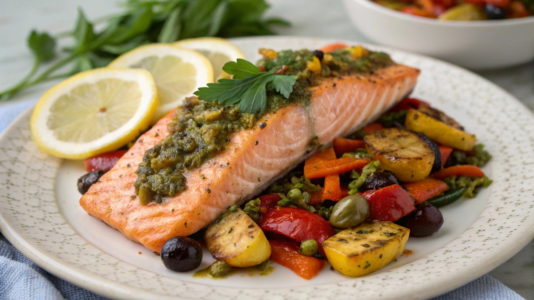 Moroccan Seafood Lovers Dinner Date Night – A Romantic 3-Course Menu 9 Moroccan-spiced salmon with preserved lemon and olive dressing.