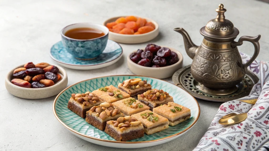Moroccan Date and Nut Bars Recipe: Sweet & Nutty Bliss 5 a beautifully plated serving of the bars with a cu www.moroccaneats.com