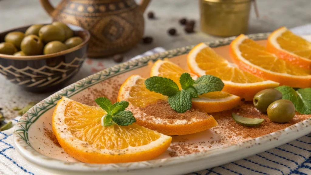Moroccan Orange Salad: A Zesty, Irresistible Flavor Explosion 2 a close up of orange slices arranged on a shallow 1 1 www.moroccaneats.com