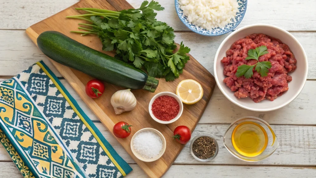 Delicious Moroccan Stuffed Zucchini – A Flavorful Delight 5 a neatly arranged flat lay of ingredients for moro 1 1 www.moroccaneats.com