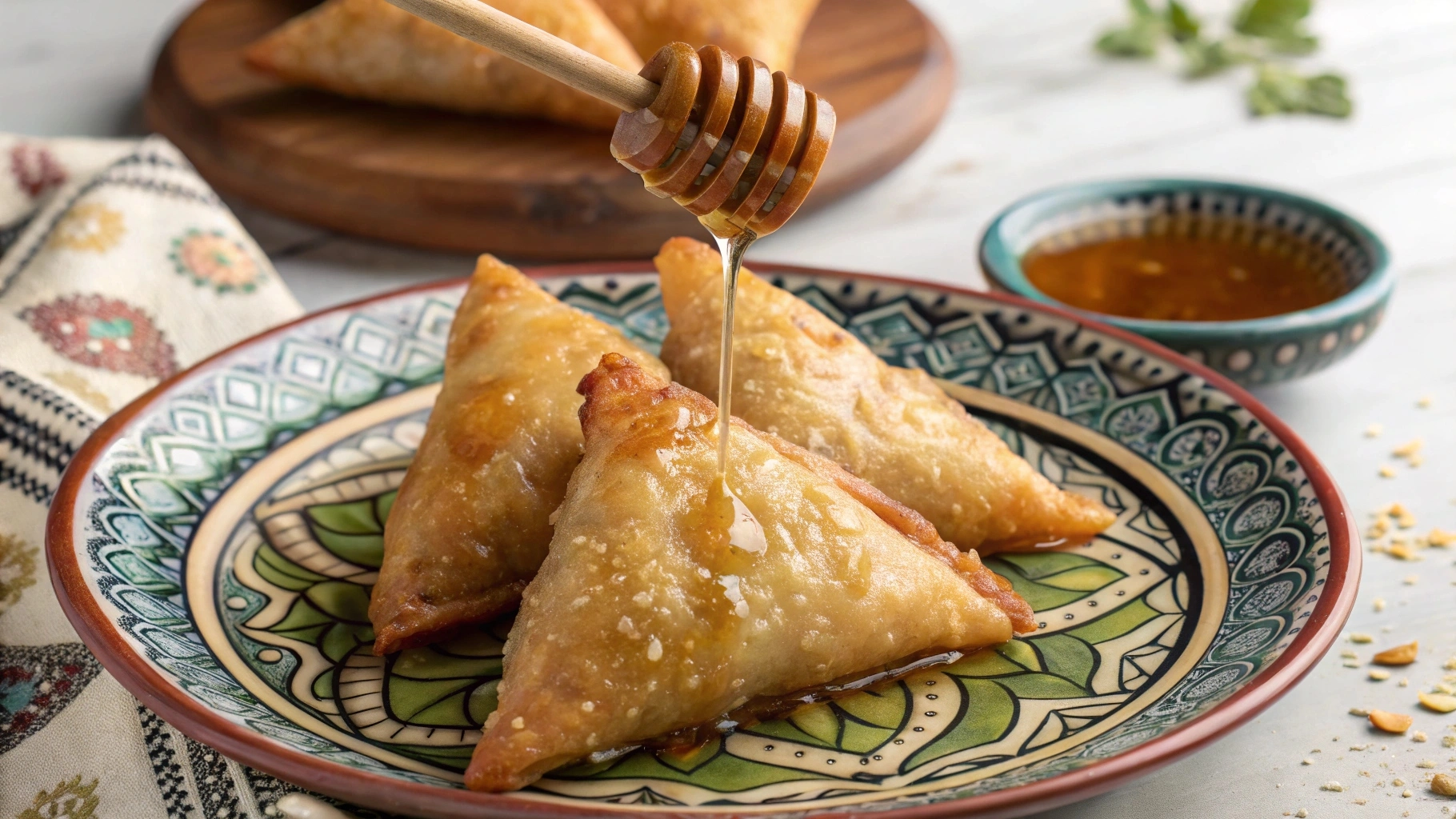 Moroccan Seafood Lovers Dinner Date Night – A Romantic 3-Course Menu 12 Crispy almond briouates drizzled with honey.