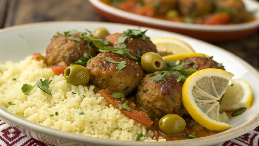Lemon and Olive Meatball Tagine Recipe: 7 Ingredients You Need for Authentic Taste 7 zoom in a beautifully plated moroccan lemon and ol www.moroccaneats.com