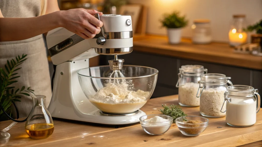 Moroccan Sfenj (Fried Donuts): A Timeless Recipe with 3 Modern Twists to Try 5 zoom in a stand mixer on a wooden countertop acti 1 www.moroccaneats.com