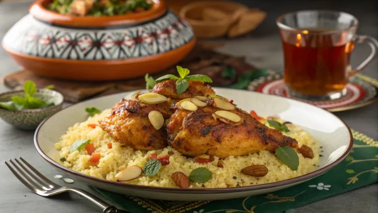 The Best Chicken Tagine with Saffron and Green Beans Recipe for a Cozy Dinner 7 a beautifully plated moroccan saffron chicken dish 1 www.moroccaneats.com