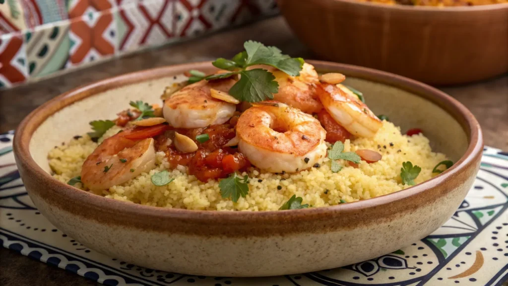 Moroccan Shrimp and Couscous Bowl Recipe: 7 Easy Steps for a Flavorful Meal 7 a beautifully plated moroccan shrimp and couscous www.moroccaneats.com