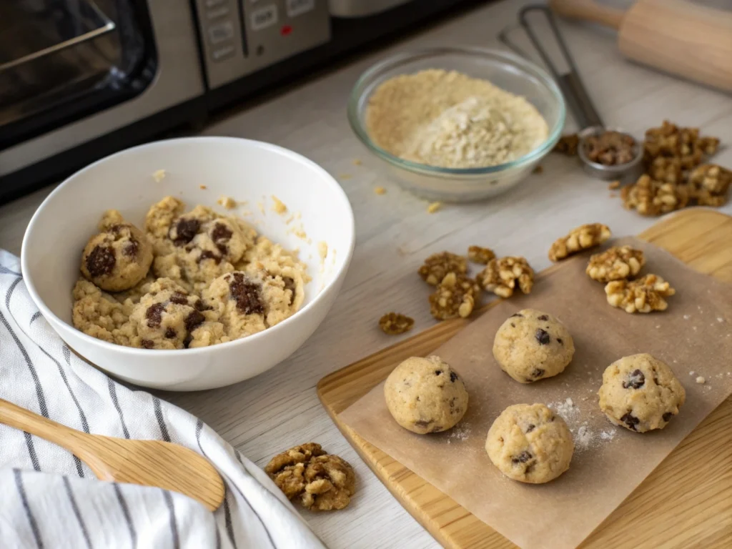 Irresistible Date and Walnut Cookies Recipe: A Classic with a Nutty Twist 4 a flat lay shot of the step by step process of mak ezgif.com jpg to webp converter www.moroccaneats.com