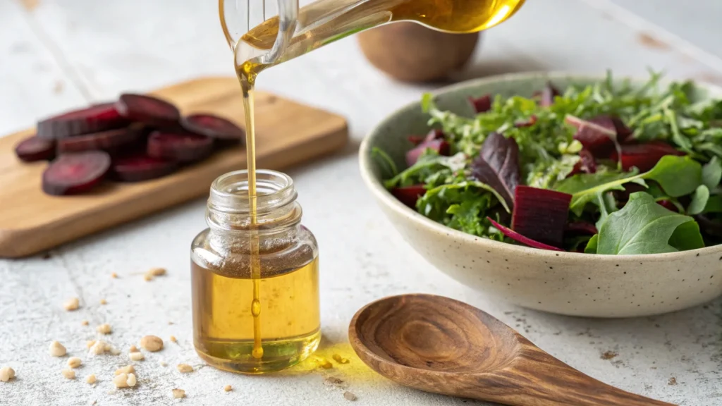 Moroccan Beetroot salad with goat feta Cheese and argan oil 7 Golden argan oil drizzled over a fresh Moroccan salad.