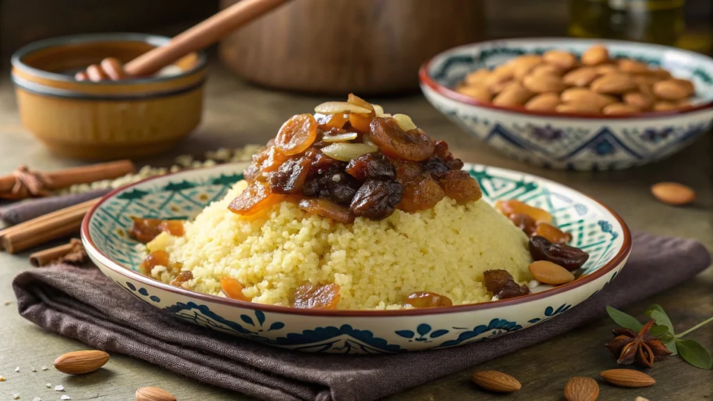 Couscous with Caramelized Onions and Raisins Recipe 7 a traditional moroccan couscous dish with a golden www.moroccaneats.com