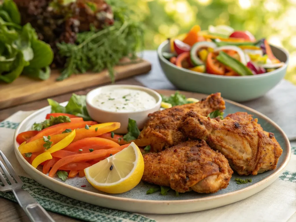 Ras el Hanout Fried Chicken: The Secret to Crispy, Flavorful Chicken 7 a vibrant plate of ras el hanout fried chicken ser www.moroccaneats.com