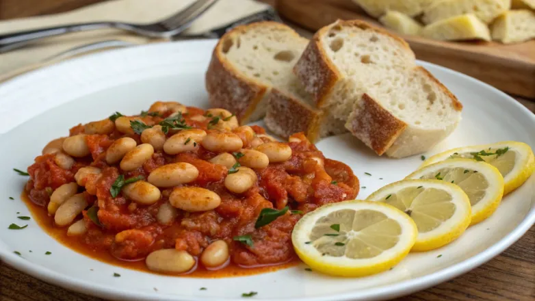 Moroccan Stewed White Beans Recipe: A Soul-Warming Meal 7 an inviting plated serving of the stewed tomato sa www.moroccaneats.com