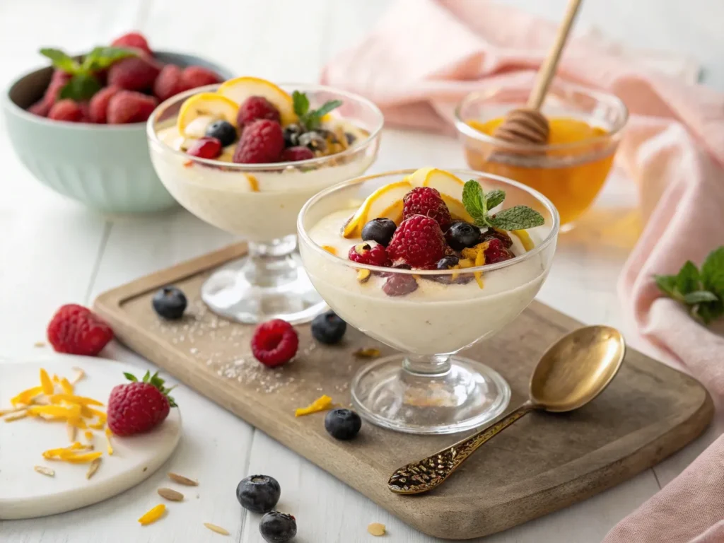 Almond & Rosewater Panna Cotta: A Perfectly Elegant Treat 7 create an image showing a beautifully presented al www.moroccaneats.com