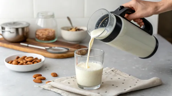Moroccan Almonds Milk Benefits: 7 Reasons to Drink This Nutritious Elixir 6 Ingredients for Moroccan almond milk, including almonds, dates, and cinnamon, on a kitchen counter.