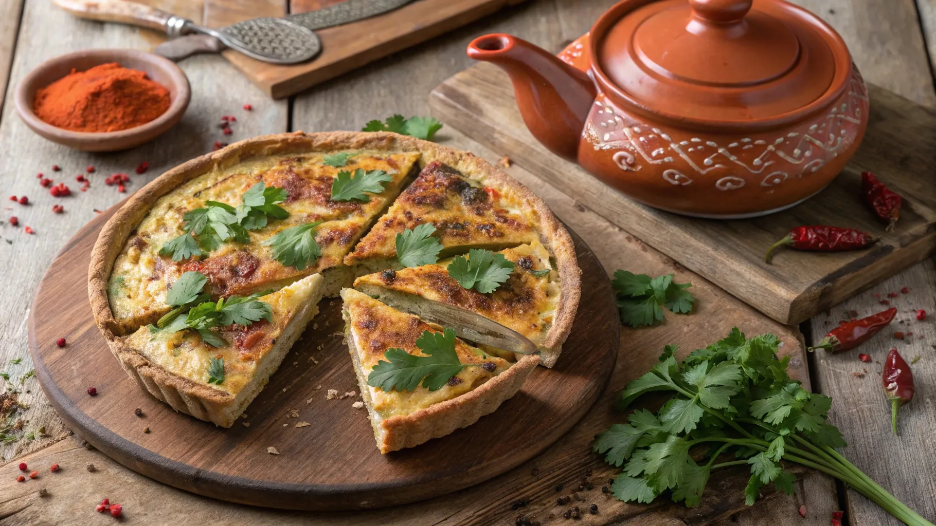 Moroccan Quiche with Chicken and Spices : A Unique Twist on a Classic Dish 2 Sliced Moroccan Quiche with Chicken and Spices