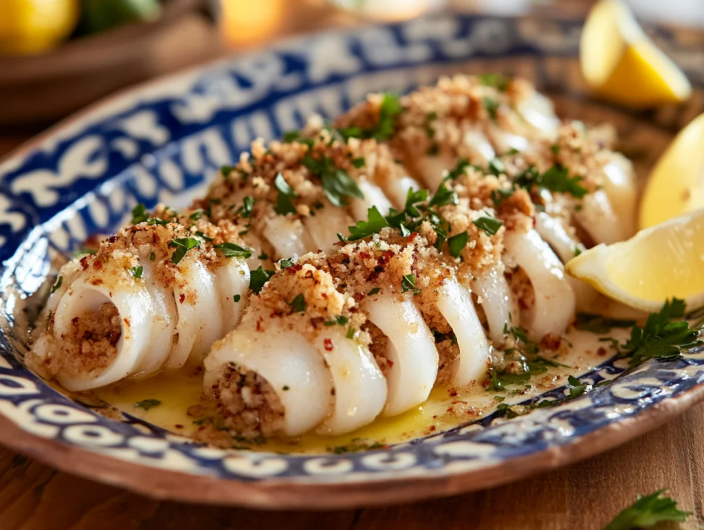 Moroccan Stuffed Calamari: A Heavenly Seafood Dish 8 u1416823846 A beautifully plated Moroccan Stuffed Calamari di 6206df15 e94f 4aab b7c9 885b35ae5a8c 0 www.moroccaneats.com