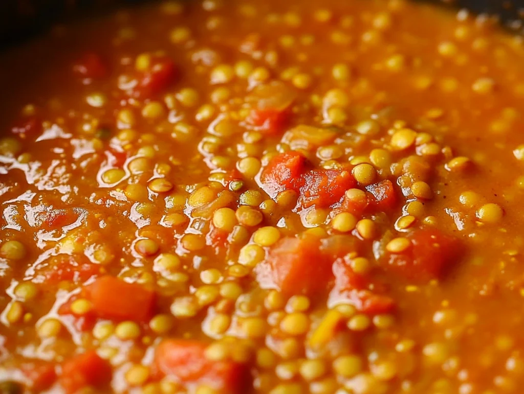 Moroccan Tomato and Lentil Curry: A Hearty, Cozy Meal 5 Moroccan Tomato and Lentil Curry simmering in a pot.