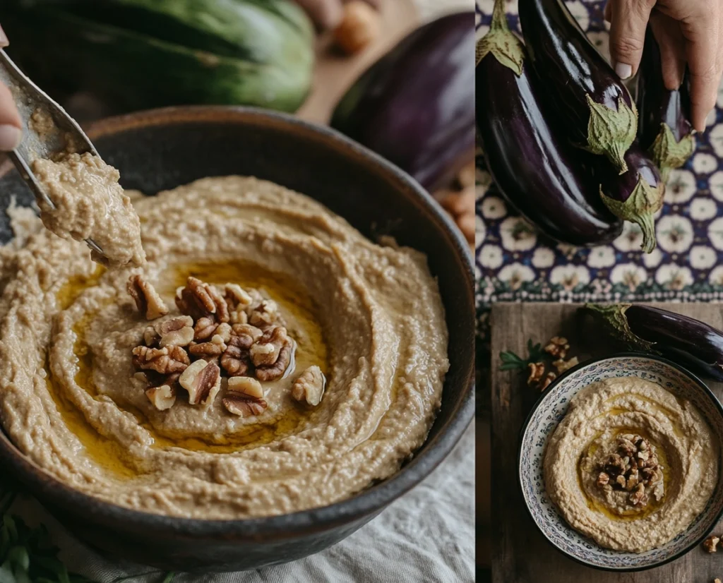 Moroccan Eggplant and Walnut Dip: A Nutty, Rich Delight! 4 Step-by-step process of making Moroccan Eggplant and Walnut Dip.