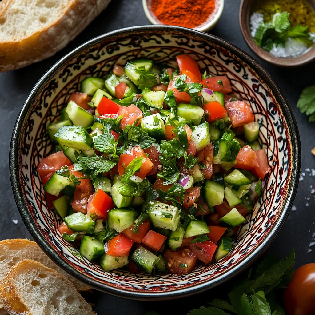 10 Moroccan Easy Salad Recipes You Can Make in Under 20 Minutes 2 Fresh Moroccan easy salad with tomatoes, cucumbers, olives, and herbs