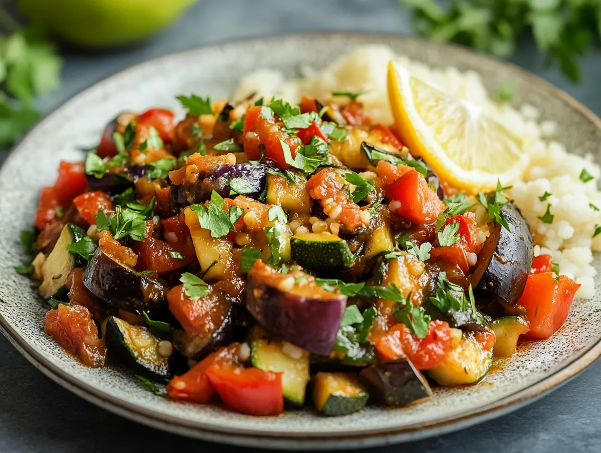 u1416823846 A vibrant plate of Moroccan style ratatouille fea 8b88a1e4 93a9 4d93 a9d7 f93e801ee18d 3 www.moroccaneats.com
