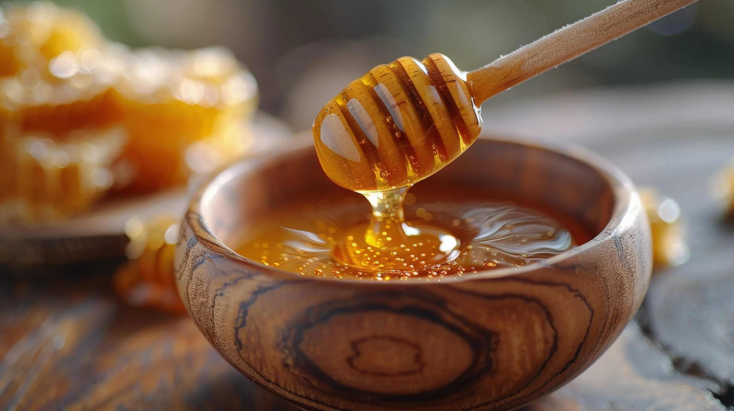 What Moroccan People Eat for Breakfast: Discover Moroccan Meals 12 vecteezy ai generated wooden bowl filled with honey on table 41877012 scaled www.moroccaneats.com