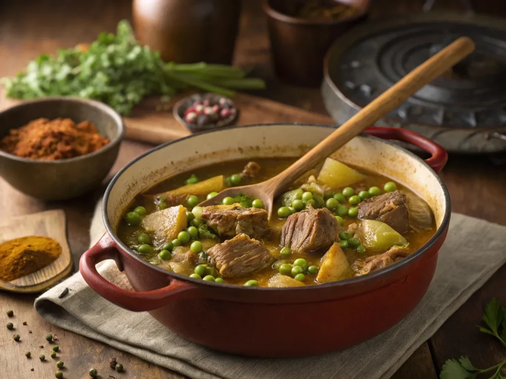 Lamb with Artichoke and Pea Tagine: 7 Secrets for Perfect Flavor 4 a cozy and rustic kitchen scene with a tagine pot www.moroccaneats.com