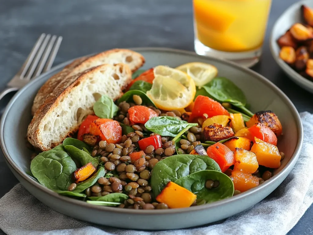 How to Make the Best Vegan Lentil and Spinach Salad in 20 Minutes 6 u1416823846 A beautifully plated lentil and spinach salad ser b88d7dea e41c 4492 b22c f238fe3bd6fe 2 www.moroccaneats.com