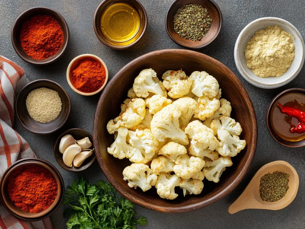 Irresistible Moroccan Spicy Cauliflower Bites Recipe 4 u1416823846 A flat lay shot of neatly arranged ingredients fo 8609f474 490e 4e04 be99 53aa8c06b5b3 2 www.moroccaneats.com