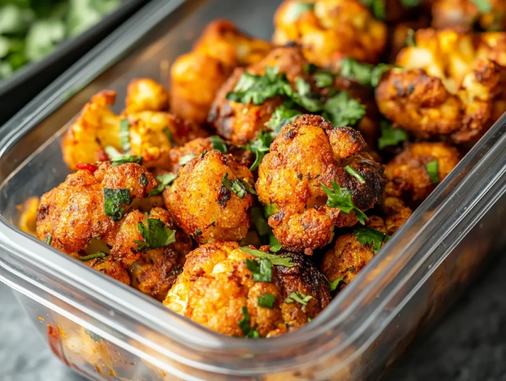 Irresistible Moroccan Spicy Cauliflower Bites Recipe 8 u1416823846 A sealed airtight container with Moroccan Spicy C abe61bf3 502b 4d89 8104 4b32796eaa5f 1 www.moroccaneats.com