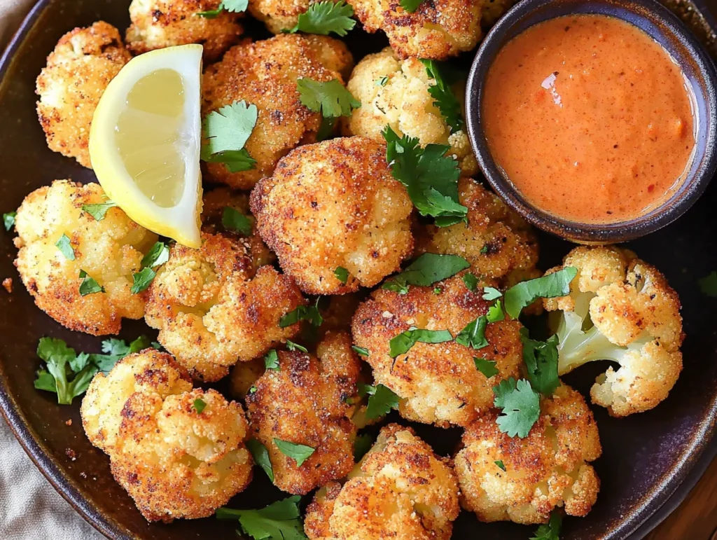 Irresistible Moroccan Spicy Cauliflower Bites Recipe 3 Moroccan Spicy Cauliflower Bites with Harissa Dip