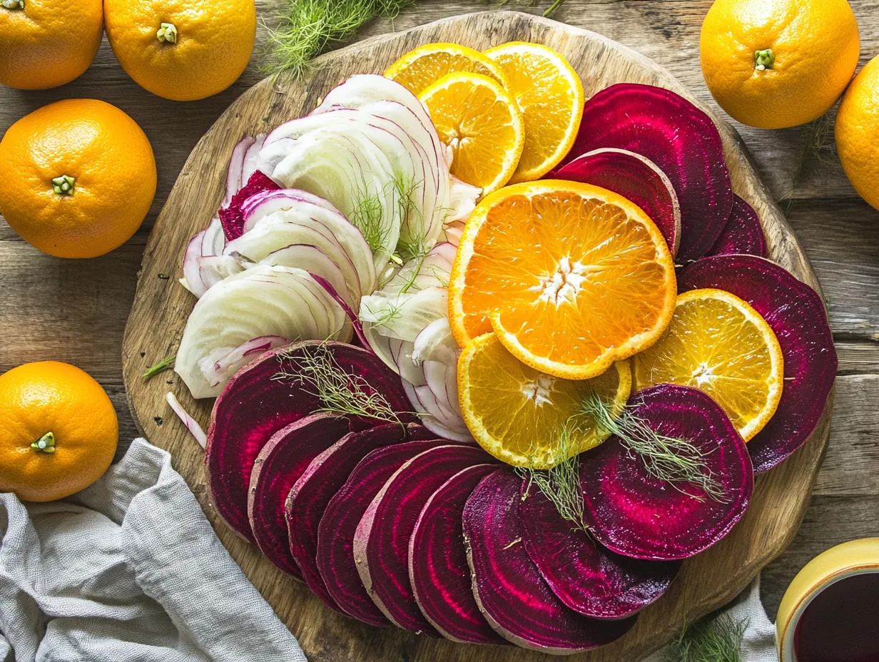 Sweet & Tangy Orange Beet Fennel Salad: Crunchy Delight 3 A colorful Orange Beet and Fennel Salad with citrus vinaigrette.