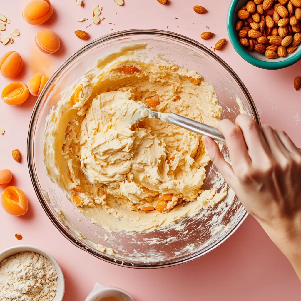 How to Make Perfect Moroccan Apricot and Almond Muffins at Home 5 Mixing batter for Moroccan Apricot and Almond Muffins.