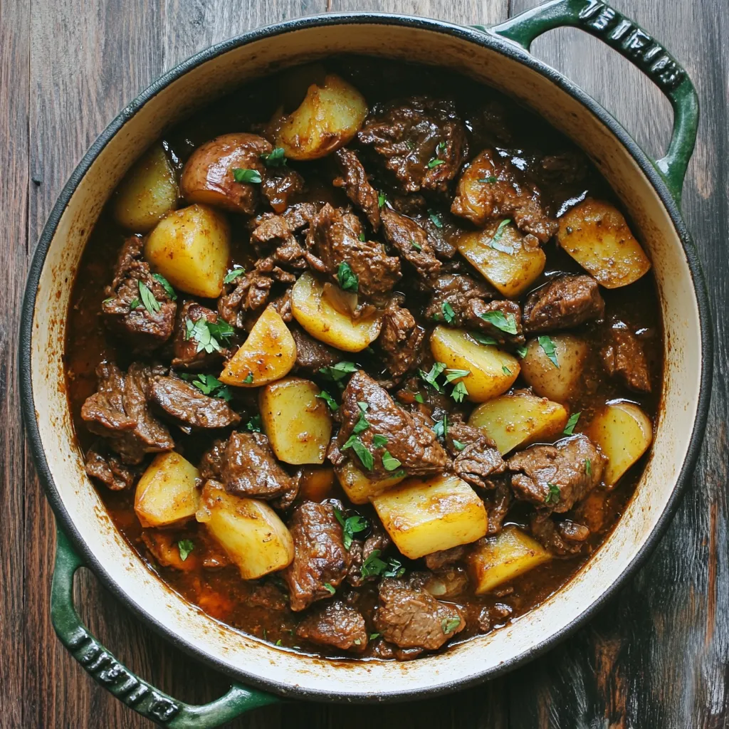 Moroccan Beef and Potato Tagine Recipe Deeply Satisfying 4 Step-by-step process of making Moroccan beef and potato tagine, from browning meat to slow-cooked perfection.