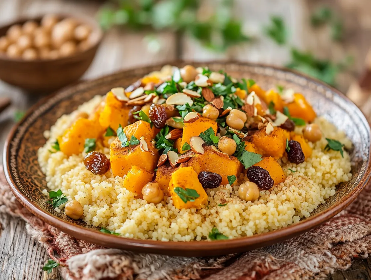 Couscous with Pumpkin and Sweet Cinnamon: A Moroccan-Inspired Treat 5 u1416823846 A beautifully plated Moroccan couscous with roast ca46d606 f807 444c ba15 de39df180810 1 www.moroccaneats.com