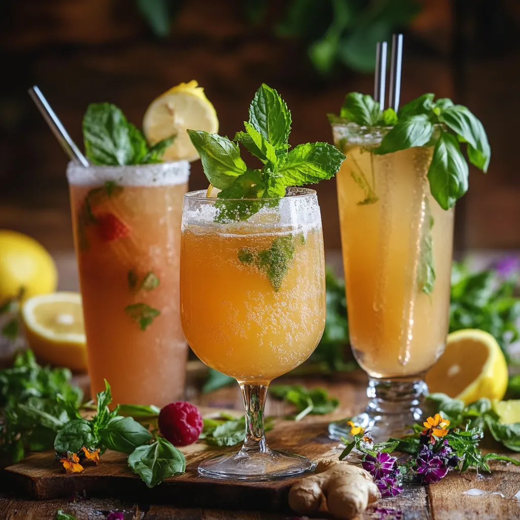 Variety of Moroccan Mint and Ginger Lemonade variations, including sparkling, cocktail, and herbal-infused versions, served in elegant glasses with mint, lemon, and basil garnish.
