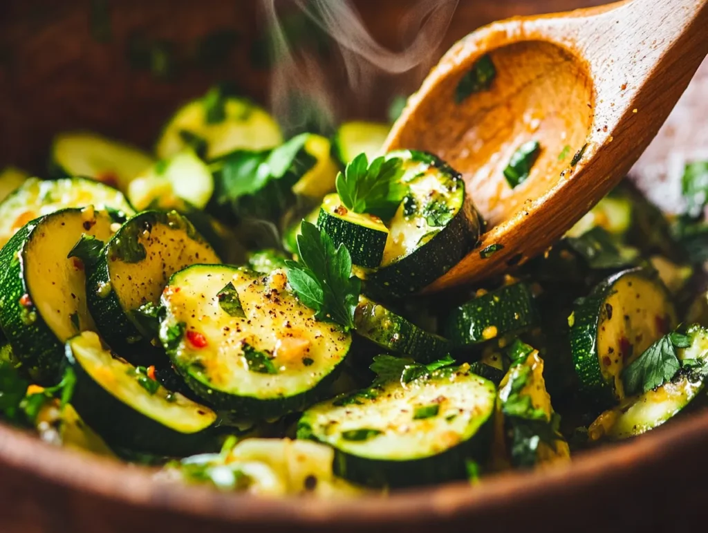 Crave-Worthy Moroccan Zucchini Salad That Stuns Your Taste Buds 4 Sautéed zucchini tossed with Moroccan spices and herbs in a rustic bowl, ready to serve.