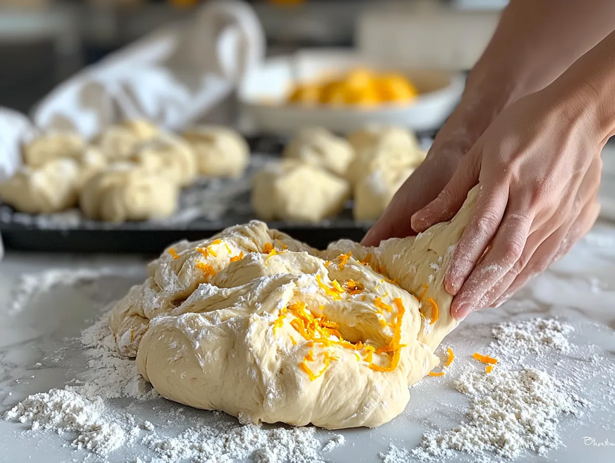 Moroccan Brioche with Orange Zest Recipe: Unforgettable Treat 4 u1416823846 A bright kitchen scene showing hands kneading bri 8aba1026 c1b3 49c0 9528 2e7a8a1c7c17 3 www.moroccaneats.com