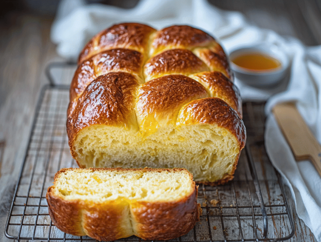 Moroccan Brioche with Orange Zest Recipe: Unforgettable Treat 5 u1416823846 A rustic kitchen table with a golden baked Morocc bde602af 1d94 4433 8cc7 53728b80a376 0 www.moroccaneats.com