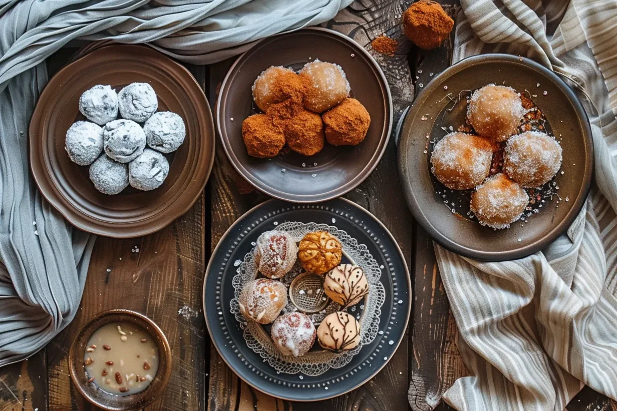 Sellou Delight: Uncover This almonds Joyful Moroccan Treat 9 Three regional variations of Moroccan sellou, including traditional, vegan, and date-sweetened versions, displayed on ceramic plates with Moroccan decor.
