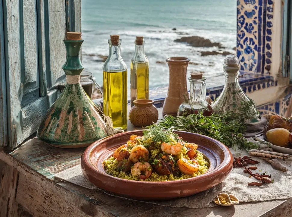 u1416823846 A Moroccan coastal kitchen scene showing a tradit fb433fe7 d519 440c 81a2 e80a05752611 3 e1750281677476 www.moroccaneats.com