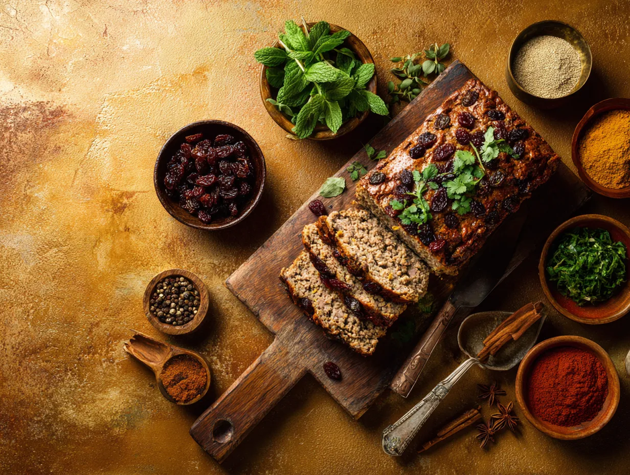 u1416823846 A rustic Moroccan style meatloaf sliced on a wood 0b958b16 94f0 46af b6a0 f632ac433518 3 www.moroccaneats.com