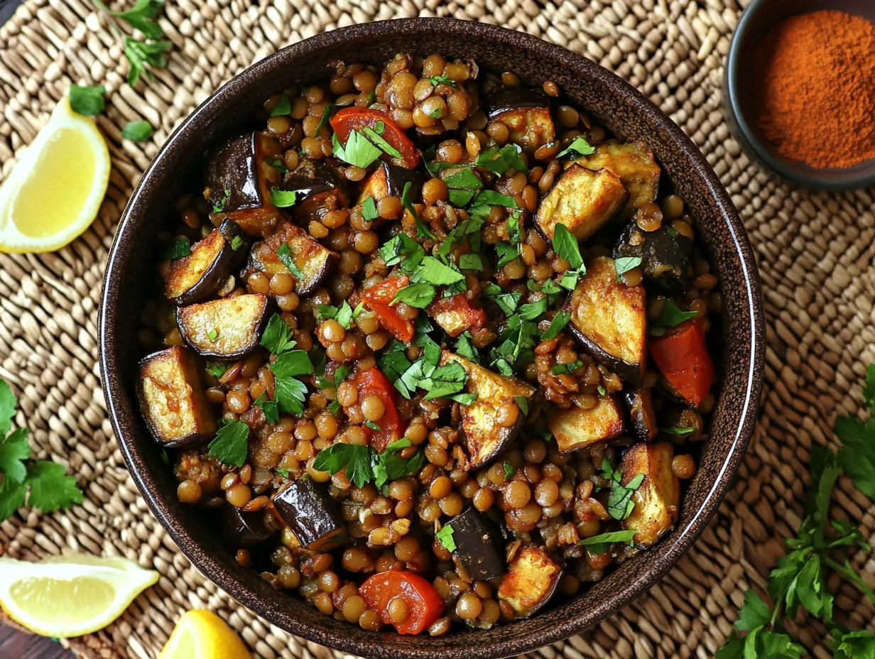 u1416823846 A vibrant Moroccan eggplant and lentil salad serv f62c2f6f 031d 4def 8ec6 53f666abee30 0 www.moroccaneats.com