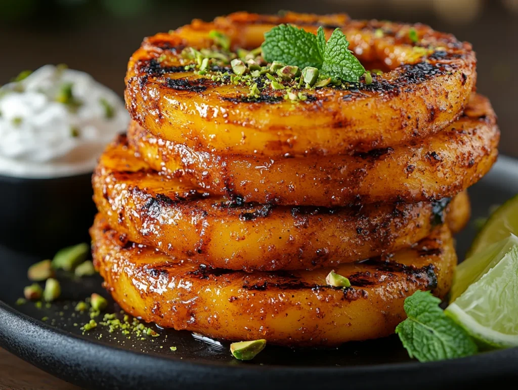 Honey & Ras el Hanout Grilled Pineapple Perfection 5 u1416823846 Elegant plating of grilled pineapple rings glazed 78e41664 a86a 4916 8691 879a9e4d4717 2 www.moroccaneats.com