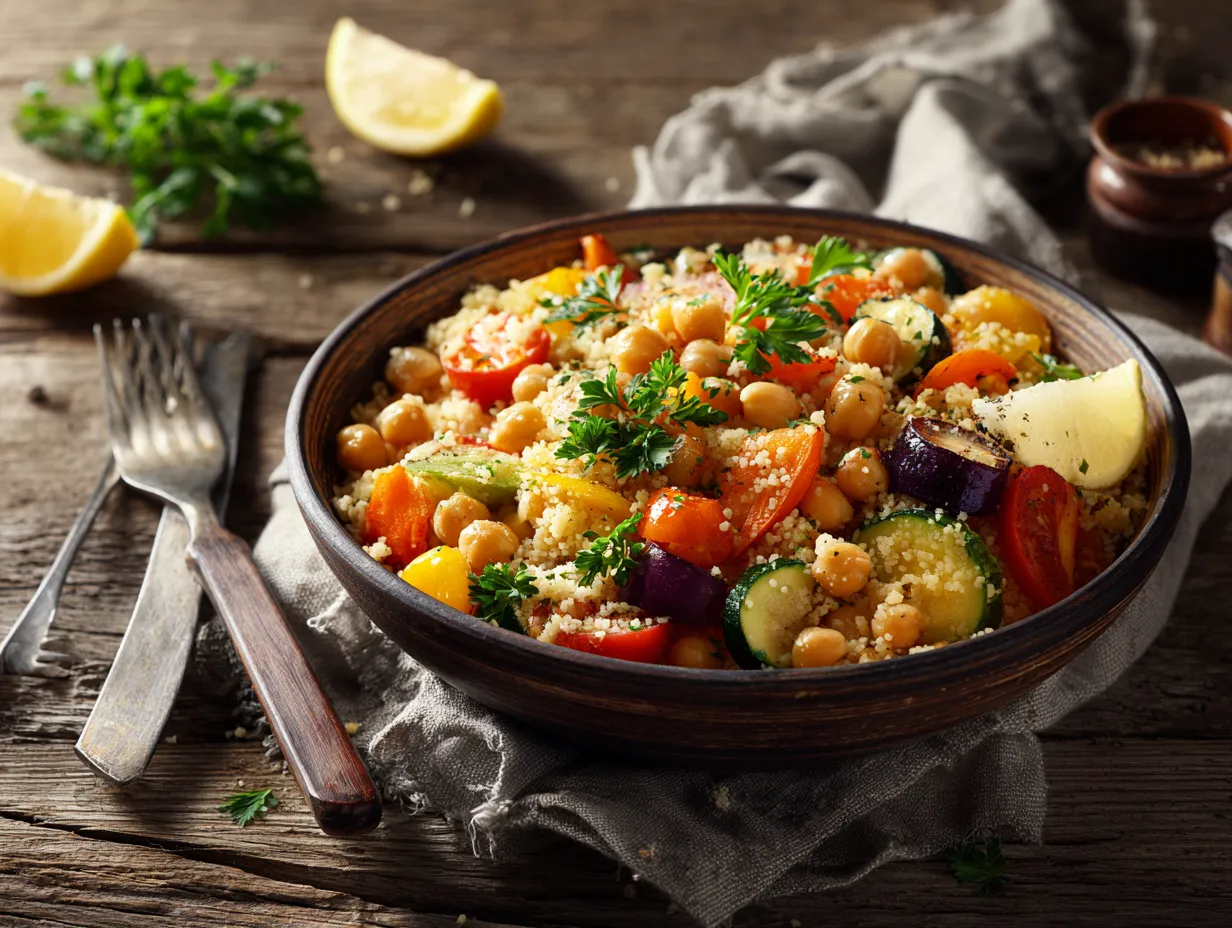 u1416823846 Bright inviting bowl of warm couscous salad with 75574052 1751 4d9e b92a 93577c08ebad 2 www.moroccaneats.com