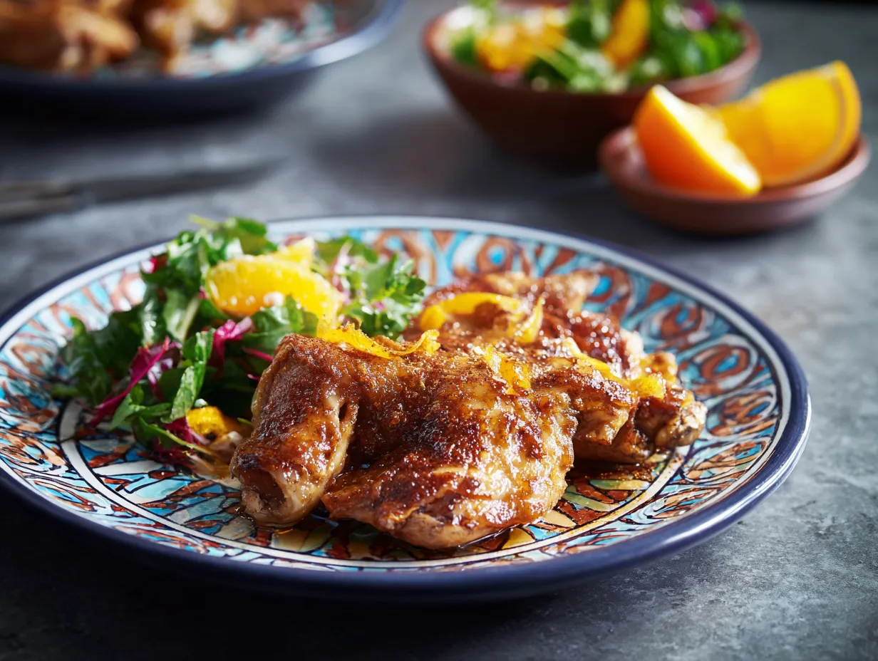 Moroccan Slow Cooker Chicken Honey Cinnamon Feast 3 Slow cooker Moroccan chicken with honey and cinnamon served in a rustic bowl with fresh herbs and flatbread.