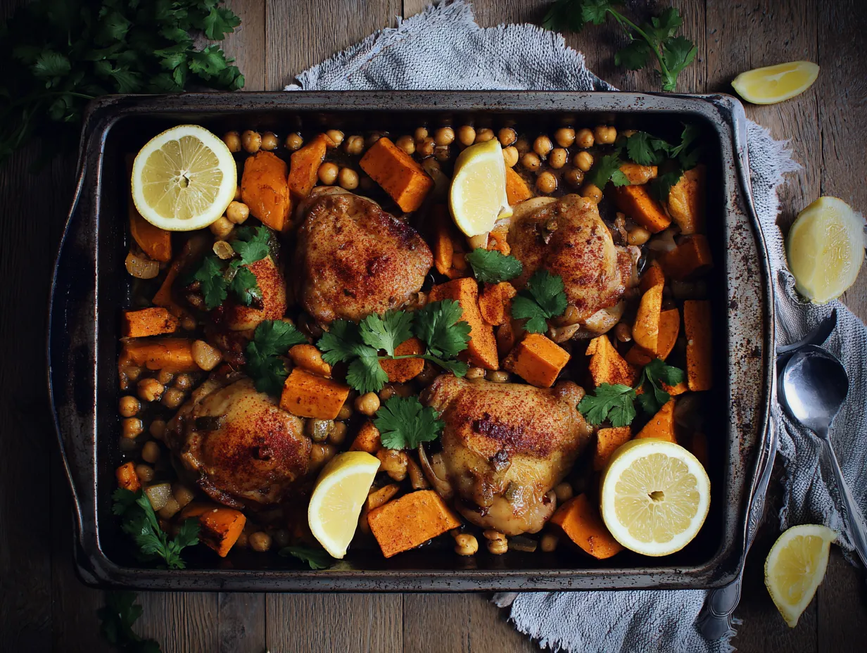 u1416823846 A rustic overhead shot of a Moroccan traybake in 6325d749 1940 4771 87f6 78d66ca45157 2 www.moroccaneats.com